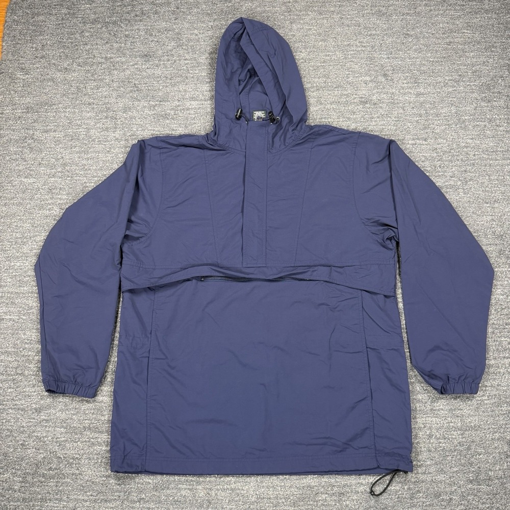 Vintage LL Bean Anorak Jacket Mens XLT Tall Blue Pullover Hooded Nylon Outdoor